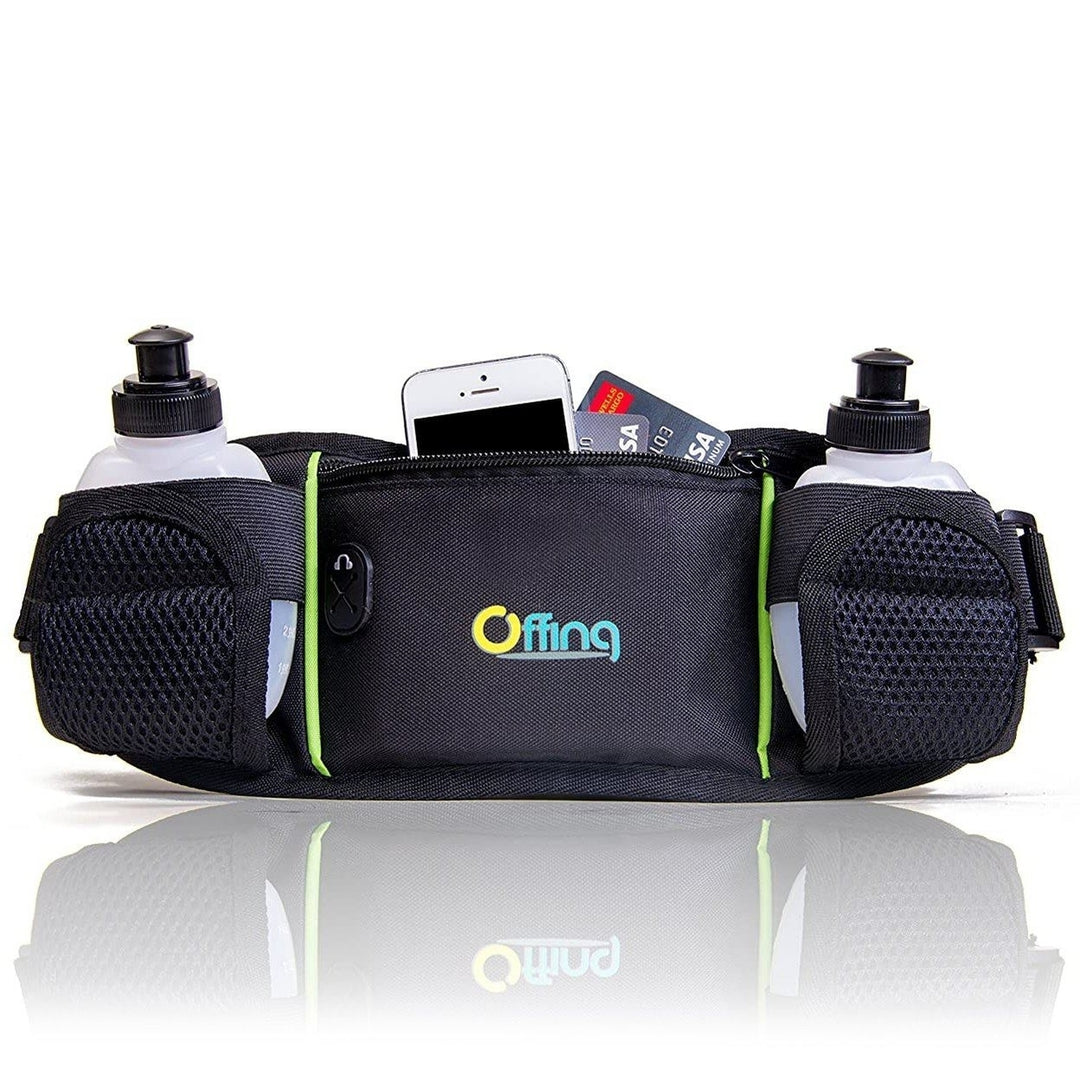 Men or Womens Hydration Running Belt Pouch With Water Bottles And Zippered Compartment Image 4