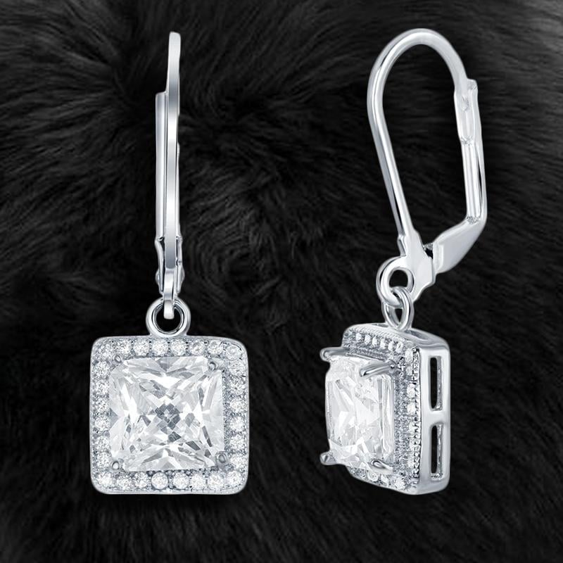 Leverback Elegance Princess Halo Drop Earring Image 1