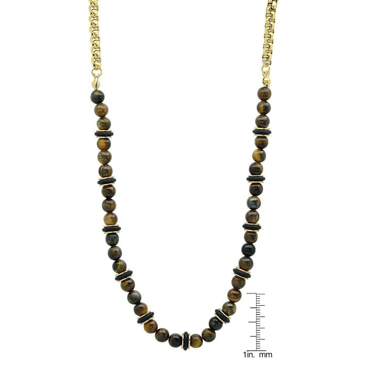 Mens Tiger Eye Black Rubber and 18k Gold Plated Box Chain Necklace Image 3