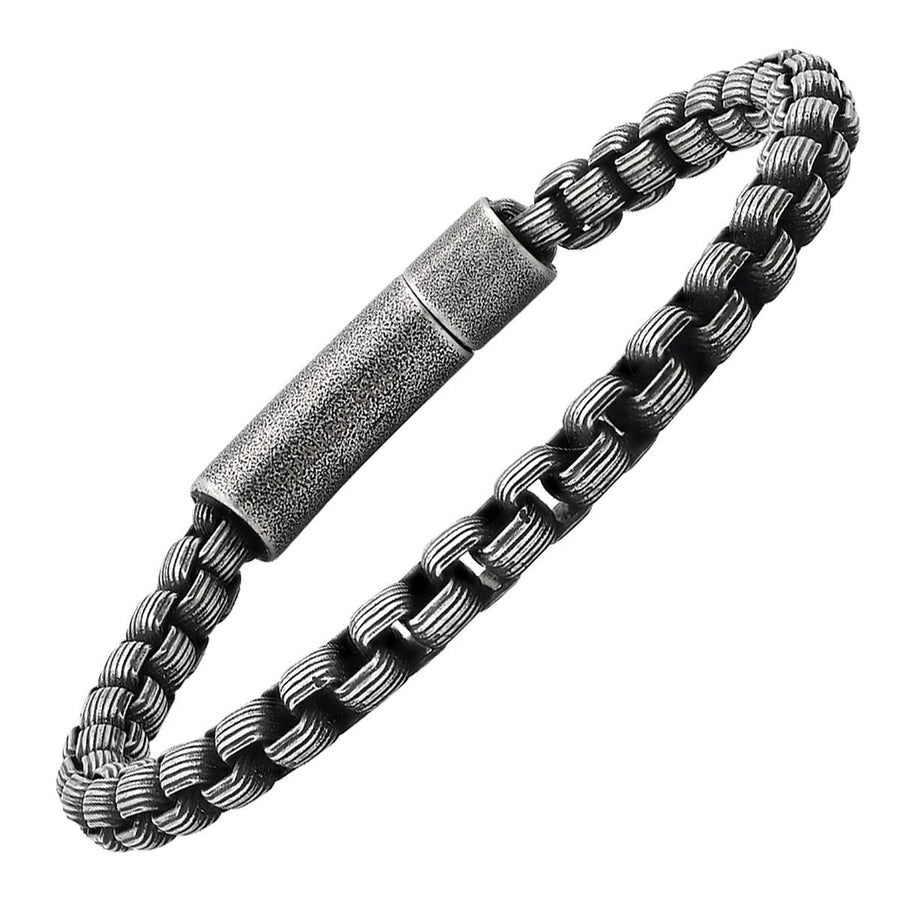 Mens Oxidized Stainess Steel Round Box Chain Bracelet Image 1