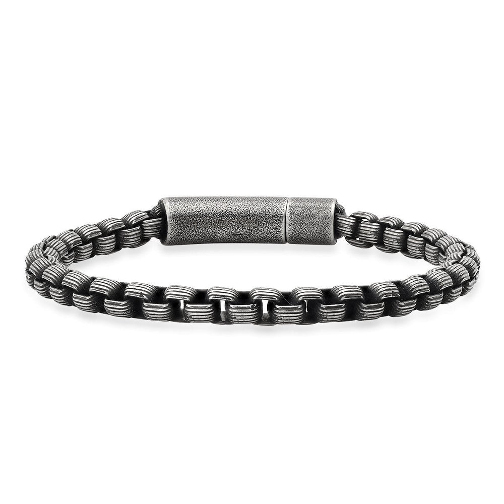 Mens Oxidized Stainess Steel Round Box Chain Bracelet Image 2