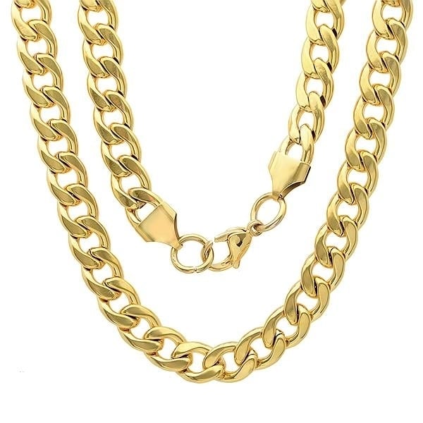 Mens 18k Gold Plated Stainless Steel Cuban Link Chain Bracelet and Necklace Set Image 2