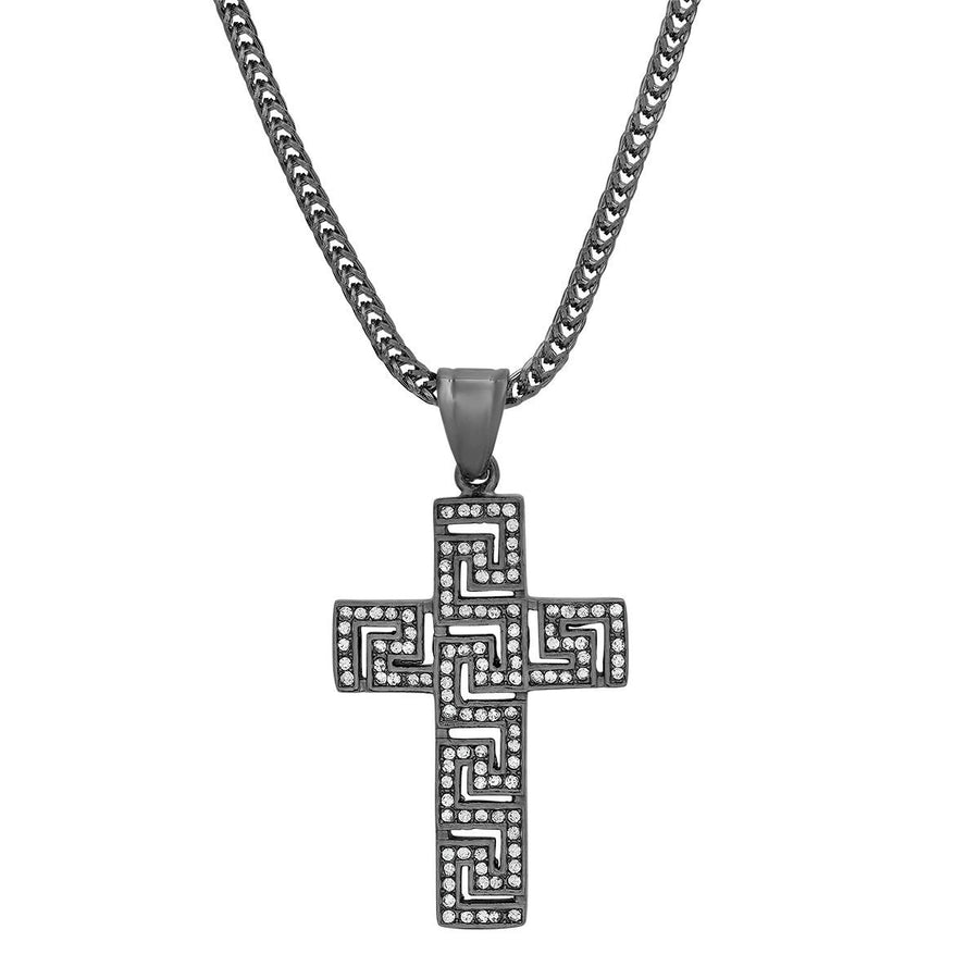 Mens Black IP Stainless Steel and Simulated Diamonds Cross Pendant Image 1