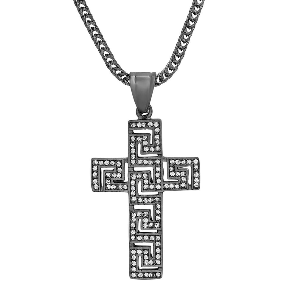 Mens Black IP Stainless Steel and Simulated Diamonds Cross Pendant Image 2