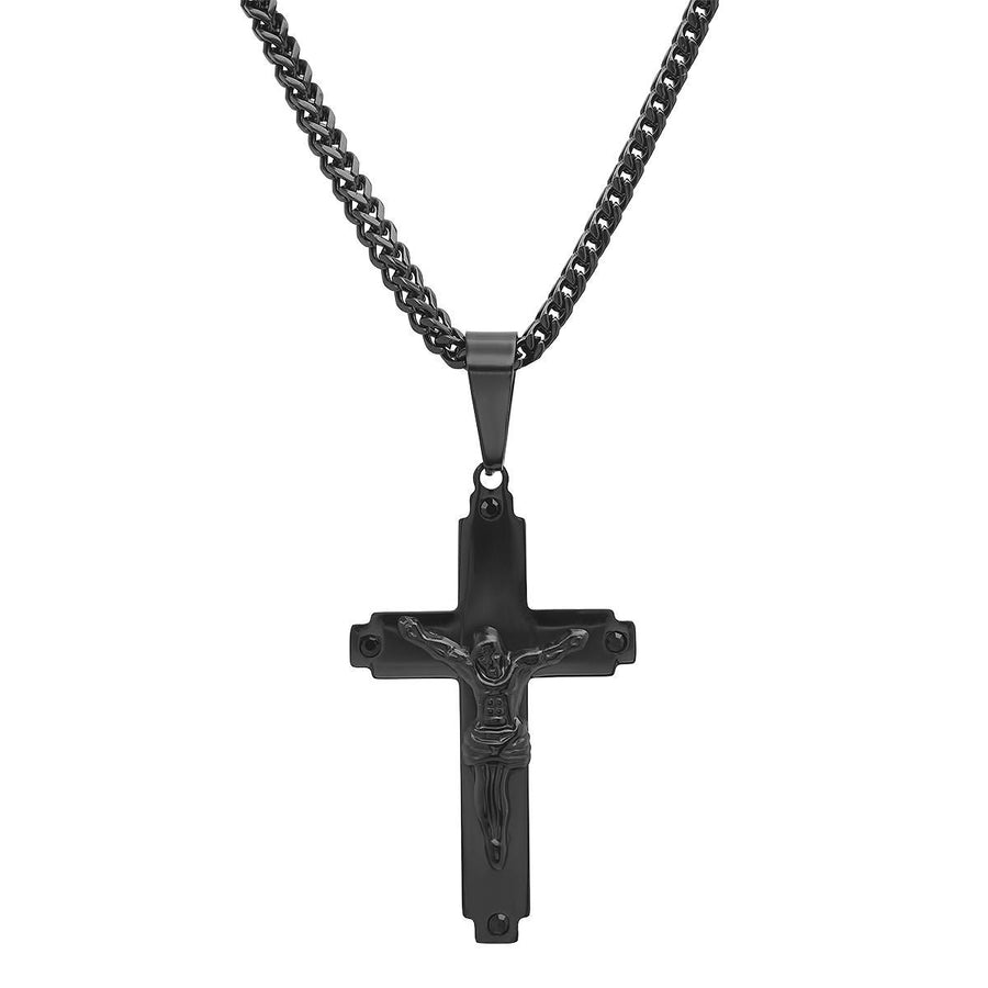 Mens Black IP Stainless Steel Cross with Simulated Black Diamonds Pendant Image 1