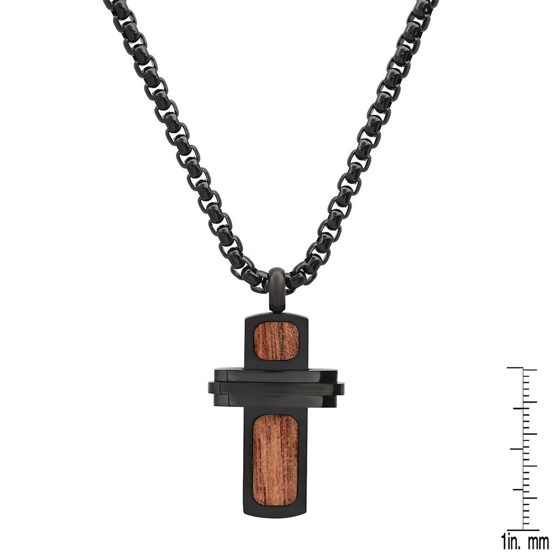 Mens Black IP Stainless Steel and Wood Small Cross Pendant Image 3