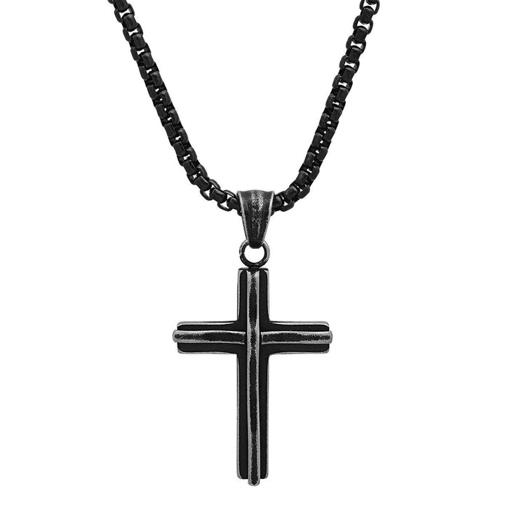 Mens Black IP Stainless Steel Cross Pendant Image 2