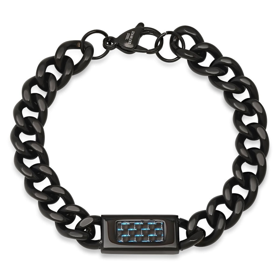 Mens Black IP Stainless Steel Cuban Link Chain ID Bracelet Image 1