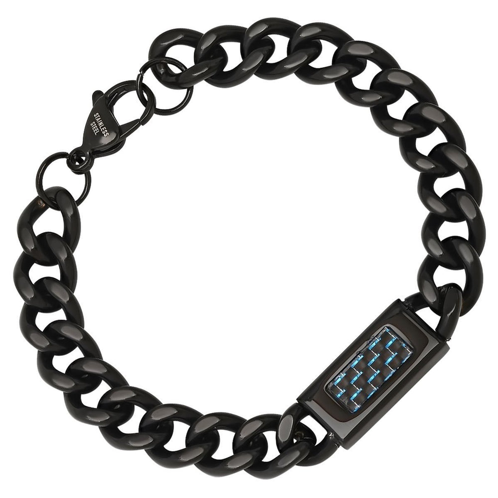 Mens Black IP Stainless Steel Cuban Link Chain ID Bracelet Image 2