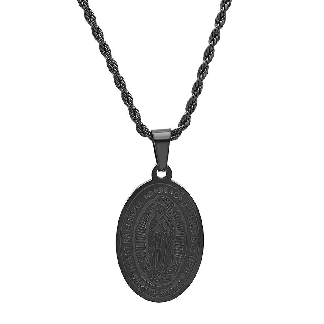 Mens Black IP Stainless Steel Lady Of Guadalupe Pendant Image 2