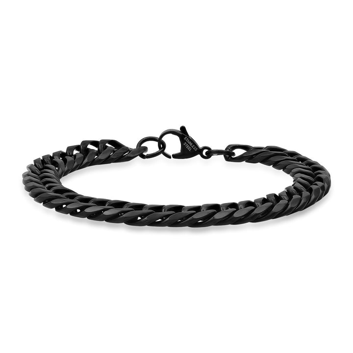 Mens Black IP Stainless Steel Cuban Link Chain Bracelet Image 1