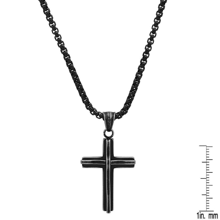 Mens Black IP Stainless Steel Cross Pendant Image 3