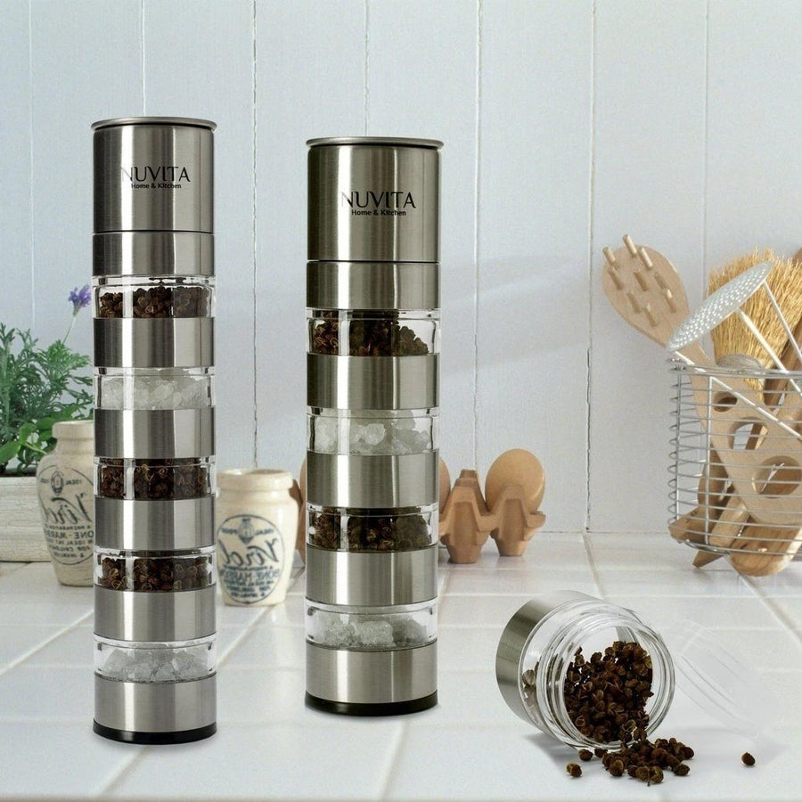 Nuvita Premium Stainless Steel Stackable Mini Salt and Pepper Mill Image 1