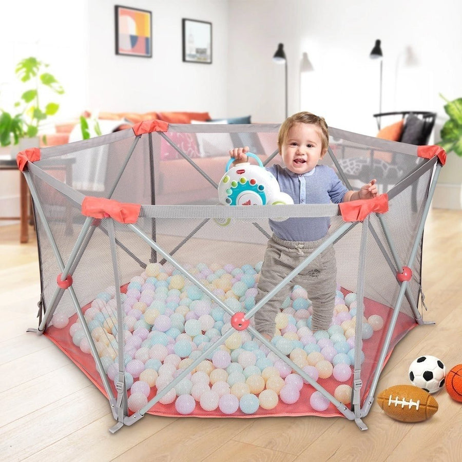 Odoland Safety Portable Playpen Infants Toddler Fence Image 1