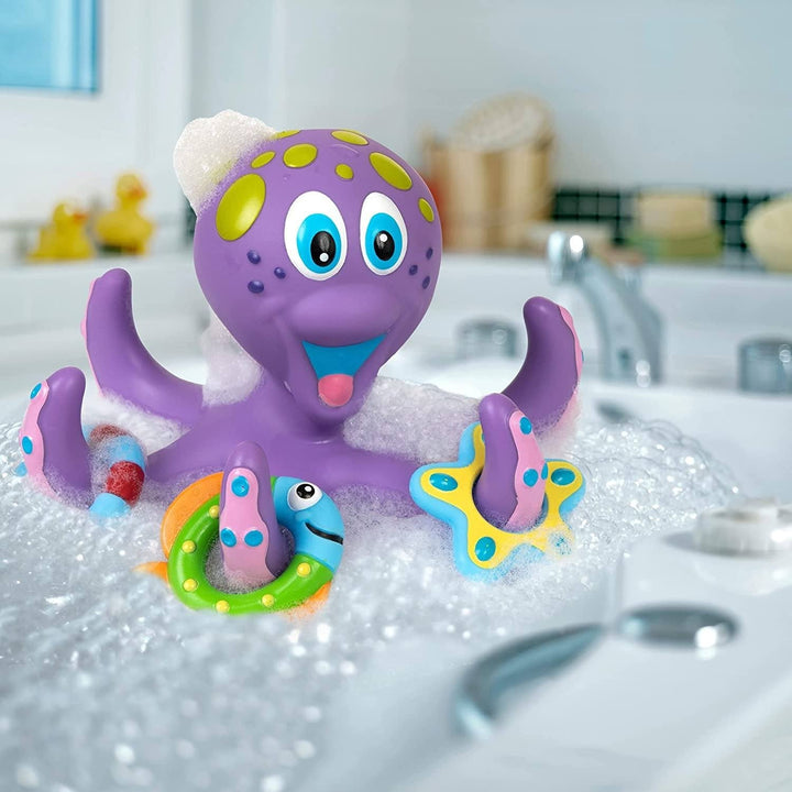 Nuby Floating Purple Octopus with 3 Hoopla Rings Interactive Bath Toy Image 1