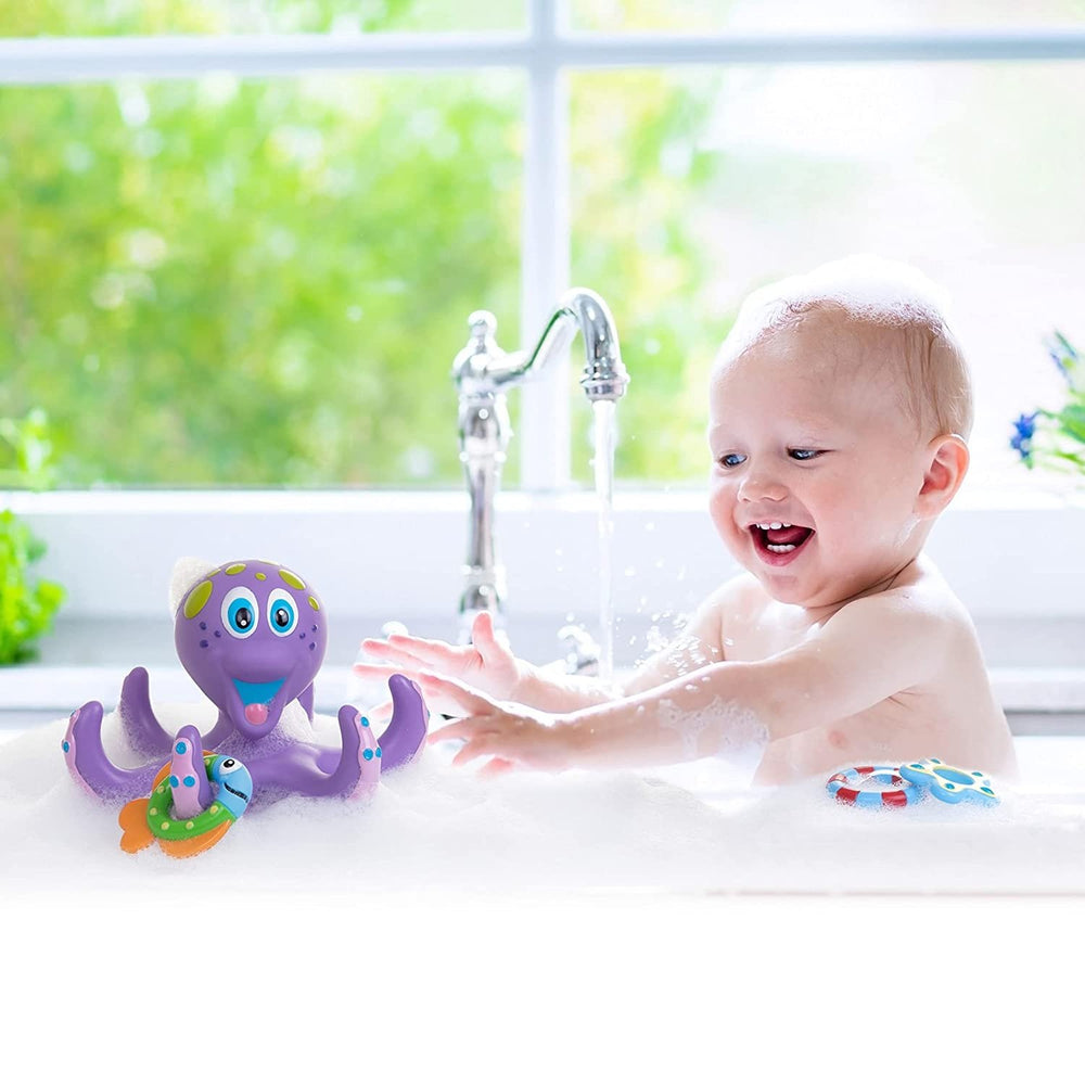 Nuby Floating Purple Octopus with 3 Hoopla Rings Interactive Bath Toy Image 2