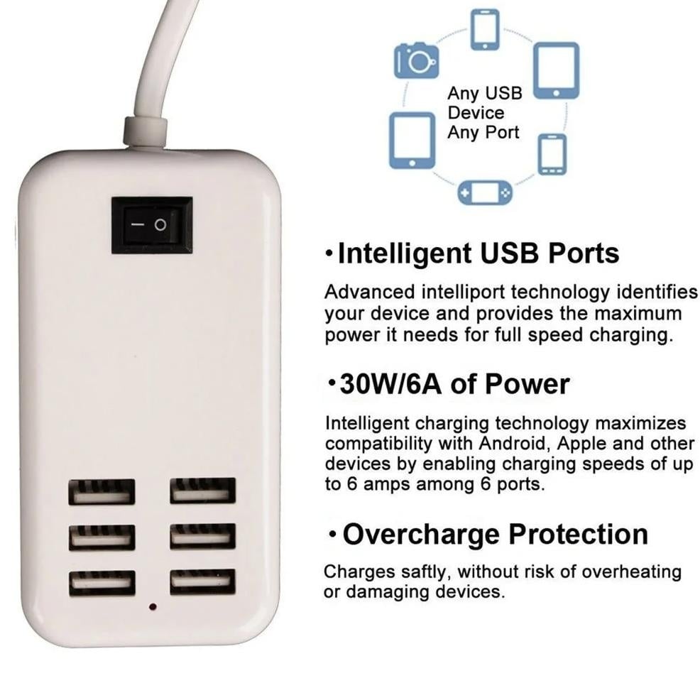 Multiport 6-USB US AC Wall Charger Image 2