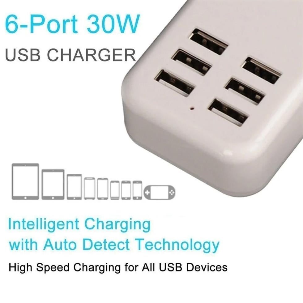 Multiport 6-USB US AC Wall Charger Image 3