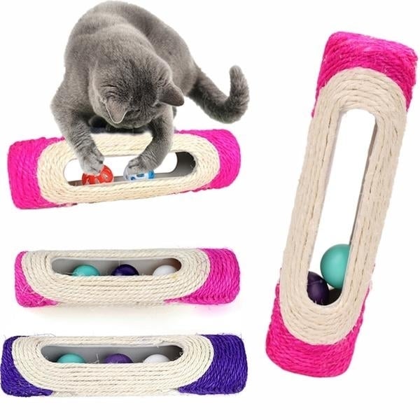 Pet Cat Rolling Sisal Scratching Post Trapped With 3 Ball Training Novely Toy Image 1