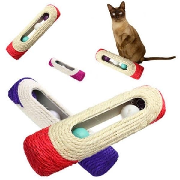 Pet Cat Rolling Sisal Scratching Post Trapped With 3 Ball Training Novely Toy Image 4