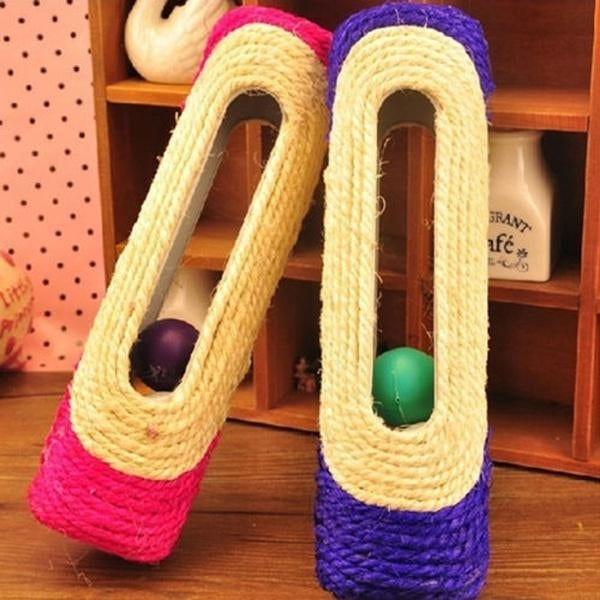 Pet Cat Rolling Sisal Scratching Post Trapped With 3 Ball Training Novely Toy Image 10