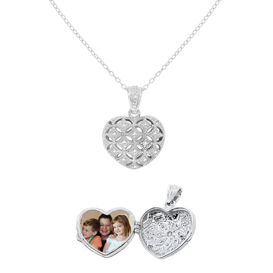 Patterned Heart Locket Pendant Necklace Image 1