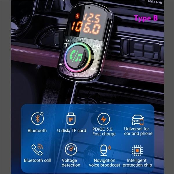 PD18W and QC3.0 Bluetooth 5.0 Car Radio Adapter Dual Fast Charging Port Wireless FM Audio Hands Free Car Kit Receiver Image 2