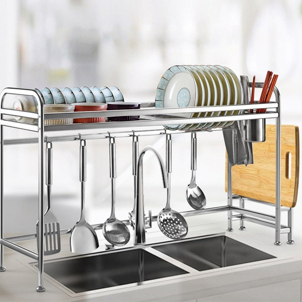 Over Sink Dish Drying Rack with Cutlery Holder Image 2