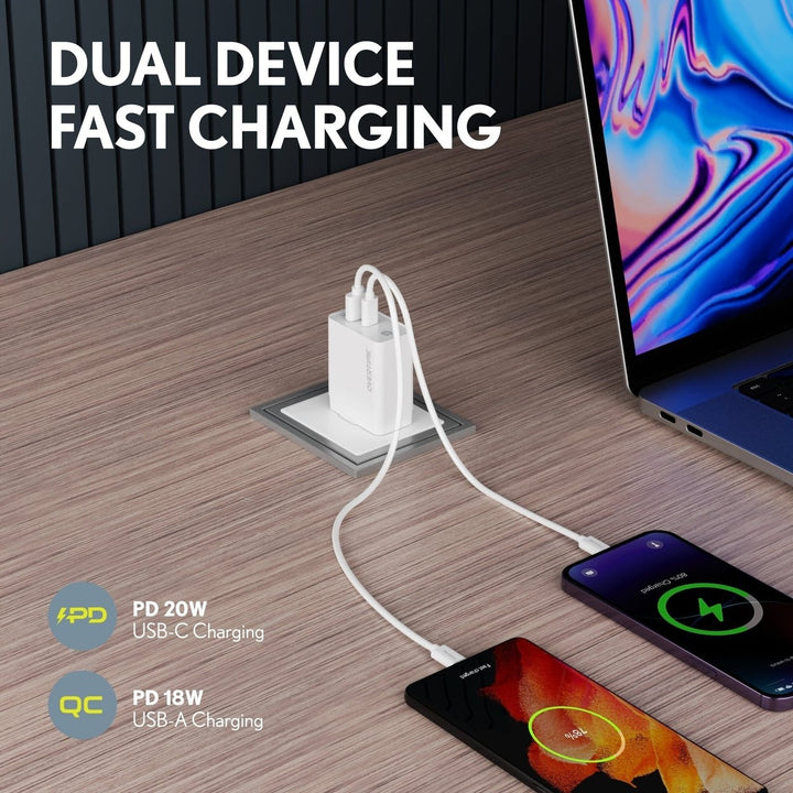 Overtime Dual Port USB A and USB C 38W Fast Charging Power Adapter Image 3