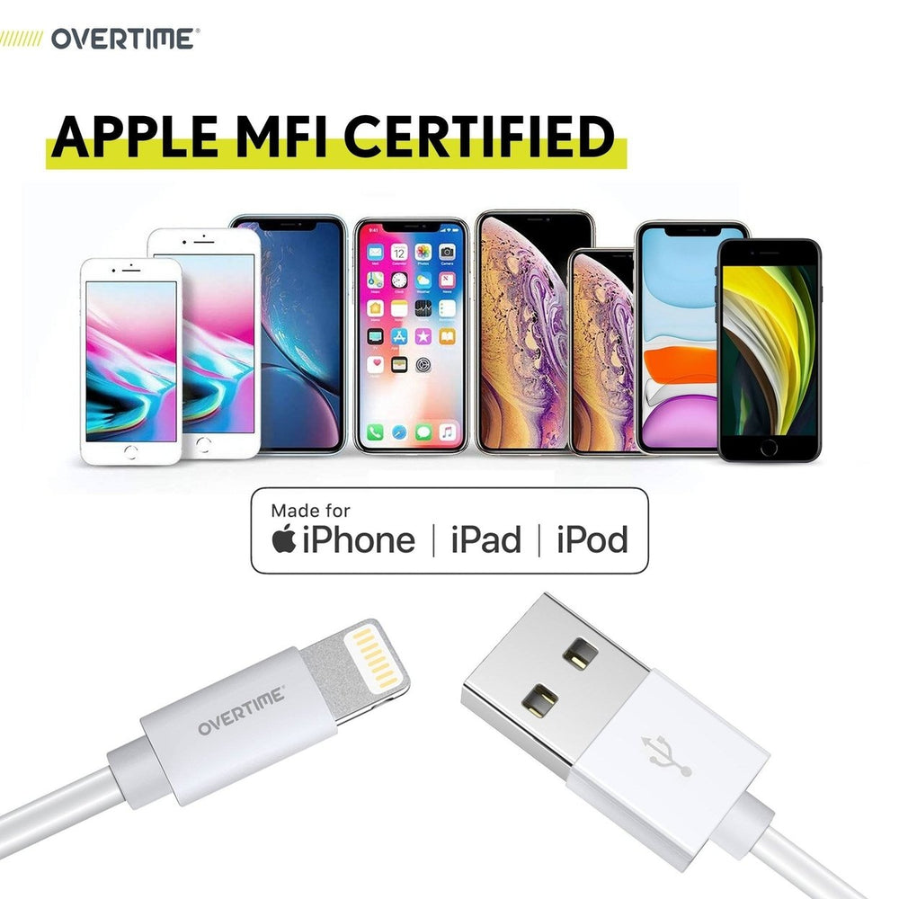 Overtime iPhone Charger Set Apple MFi Certified Lightning Cable 6ft with Dual USB Wall Charger Adapter - White Image 2