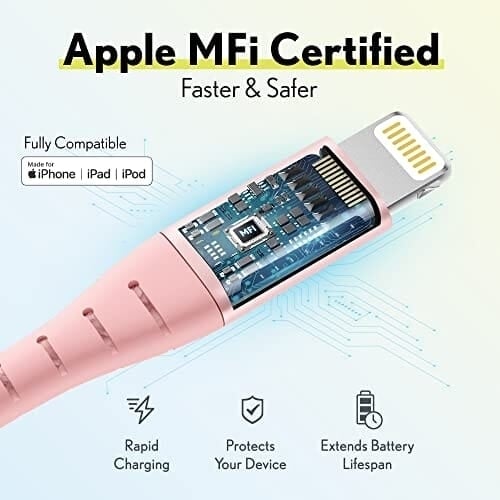 Overtime iPhone MFi Certified 10ft Smart Charging USB A to Lightning Cable Image 2