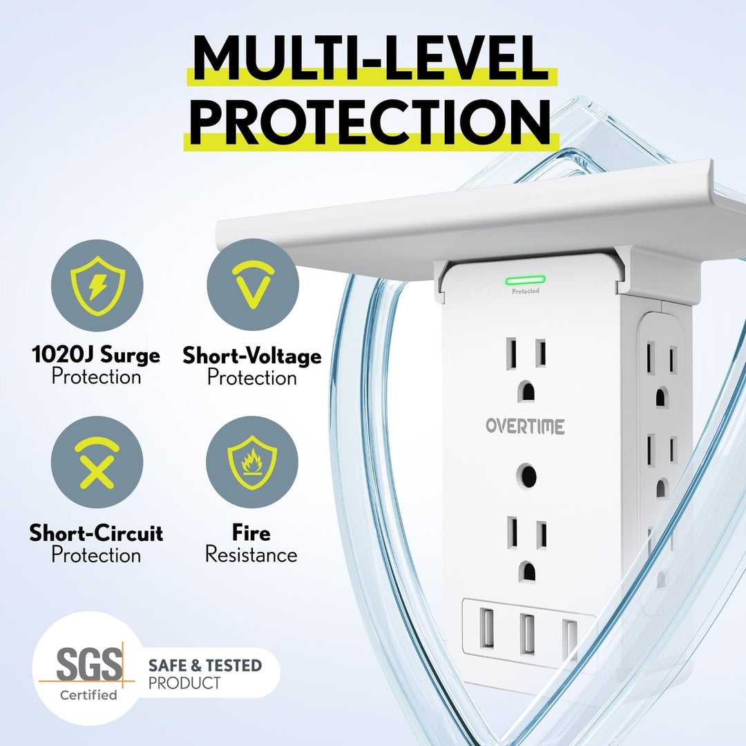 Overtime Outlet Extender with 8 AC and 3 USB Outlets Detachable Shelf Multi-Plug Outlet Extender with Surge Protector Image 3