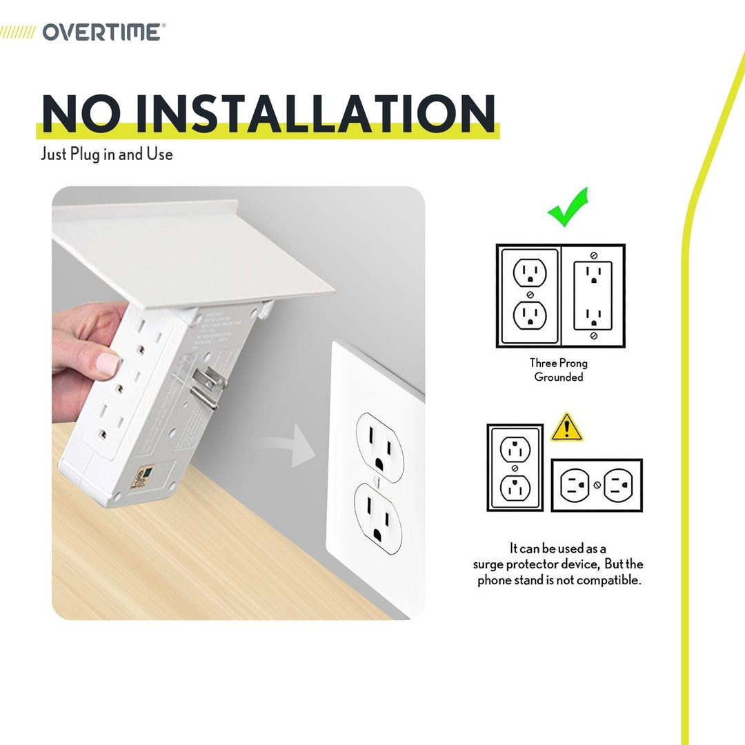 Overtime Outlet Extender with 8 AC and 3 USB Outlets Detachable Shelf Multi-Plug Outlet Extender with Surge Protector Image 4