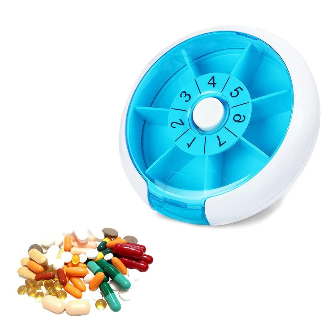 Portable Push Button Rotating Round Case Once A Day Daily Medicine Organizer Image 1