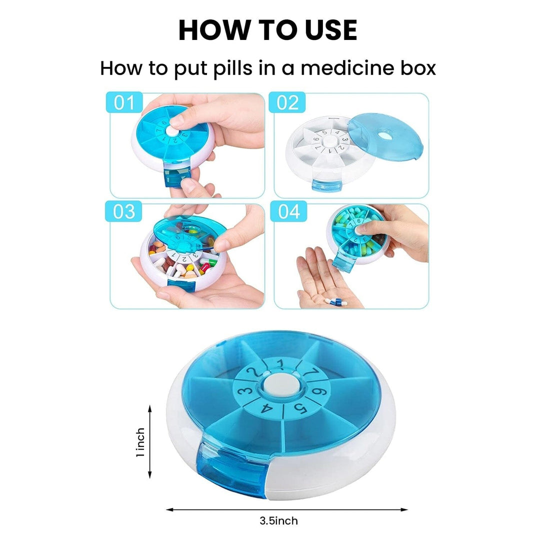 Portable Push Button Rotating Round Case Once A Day Daily Medicine Organizer Image 2