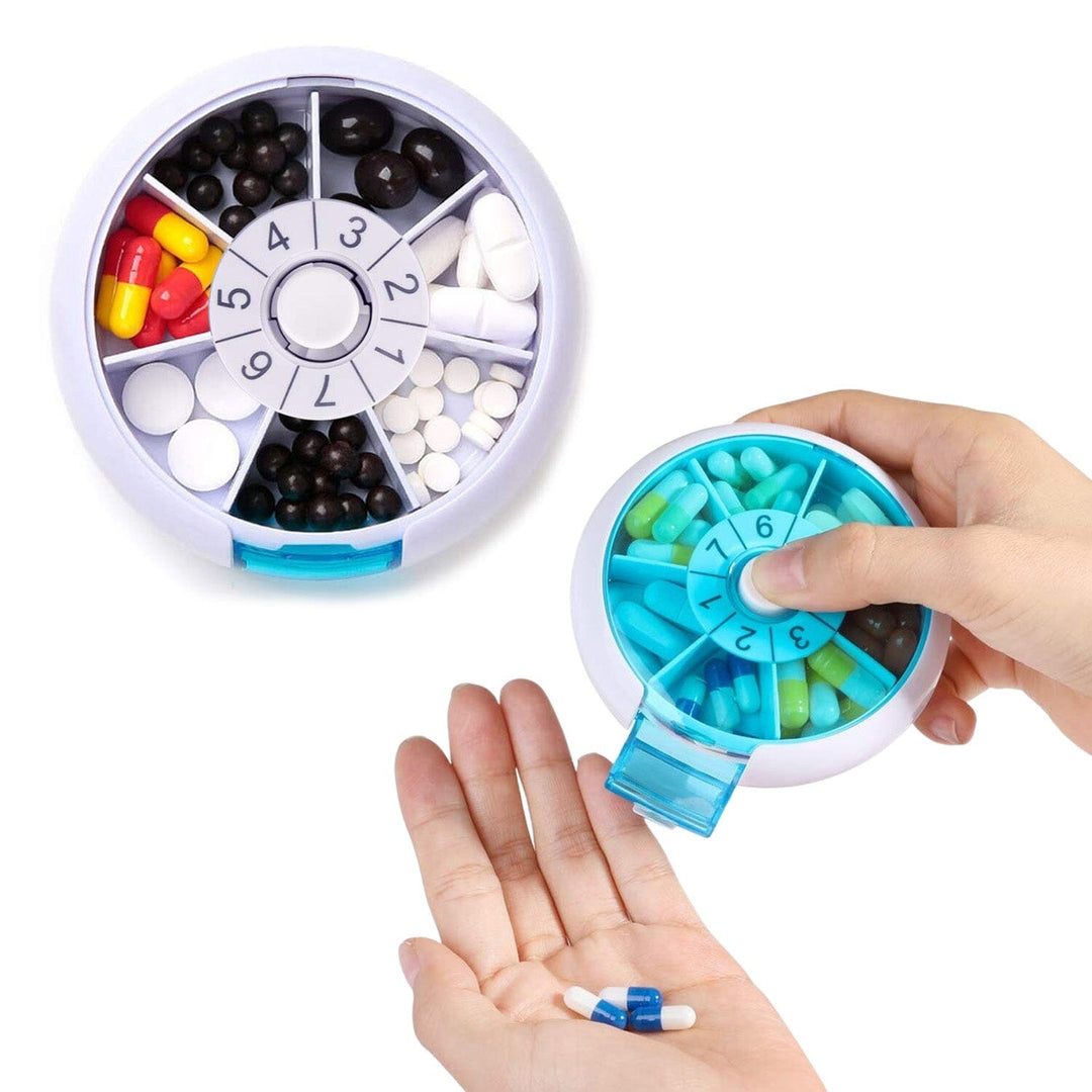 Portable Push Button Rotating Round Case Once A Day Daily Medicine Organizer Image 4