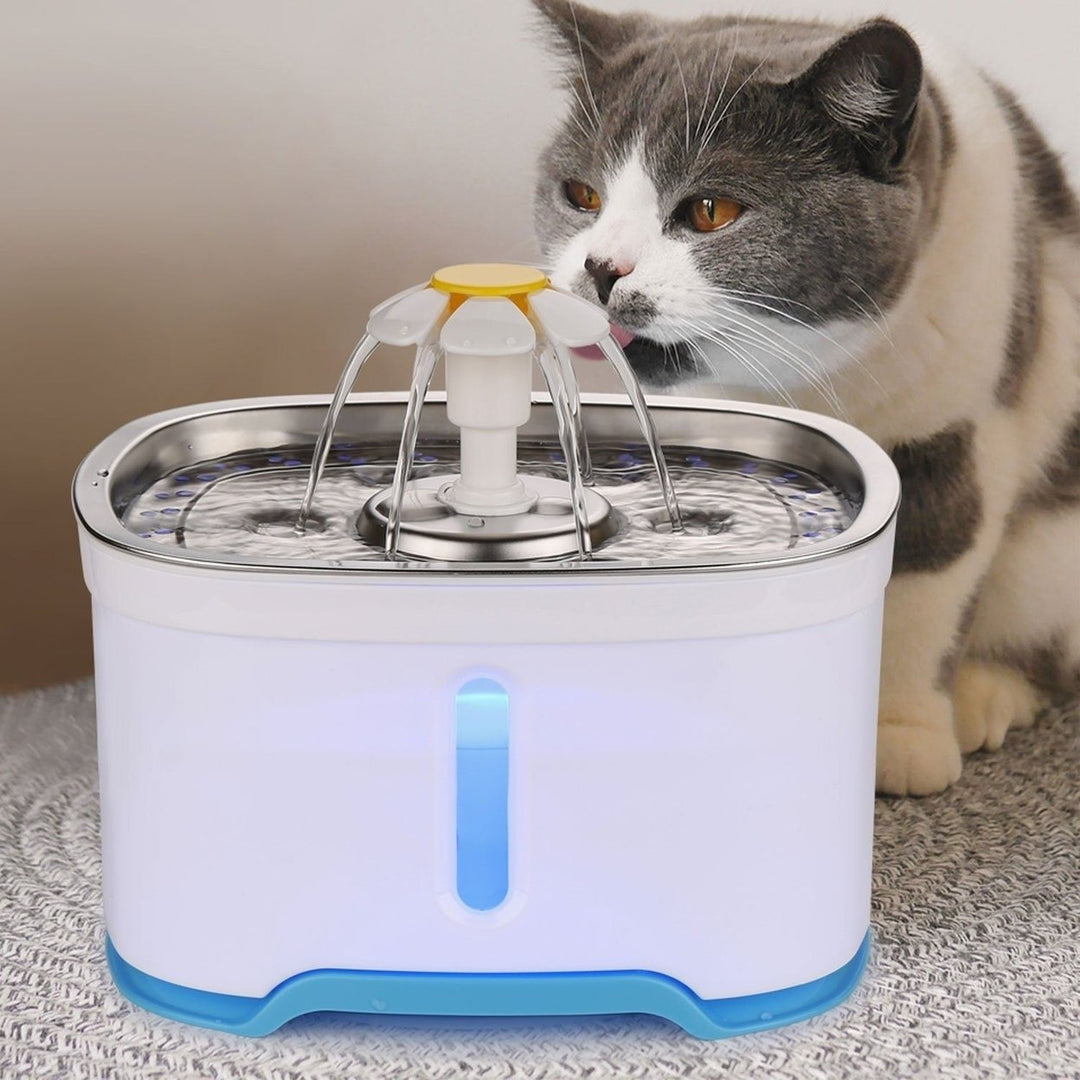 Pet Water Dispenser Fountain Cat Dog LED Light Drinking 2 Spray Heads Image 1