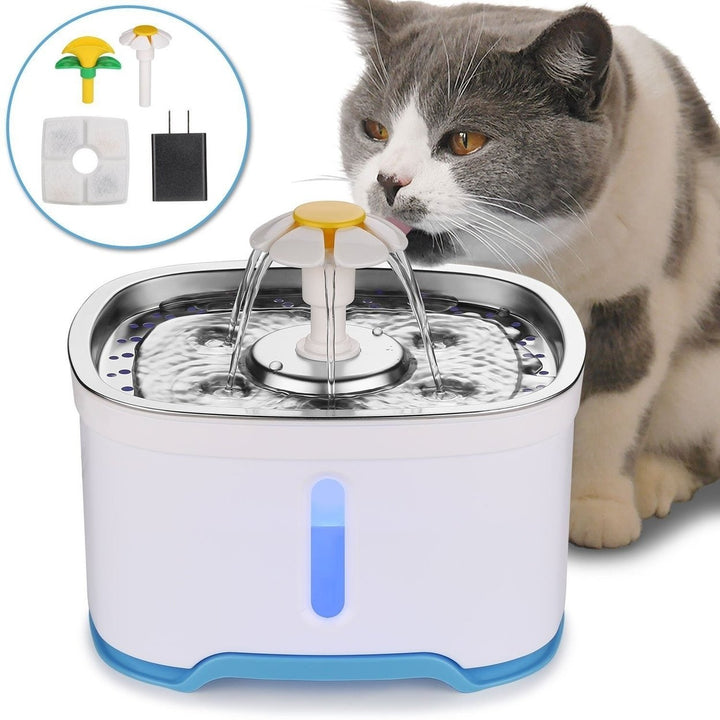 Pet Water Dispenser Fountain Cat Dog LED Light Drinking 2 Spray Heads Image 2