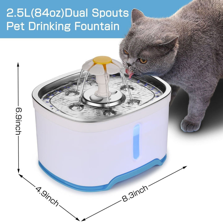 Pet Water Dispenser Fountain Cat Dog LED Light Drinking 2 Spray Heads Image 8