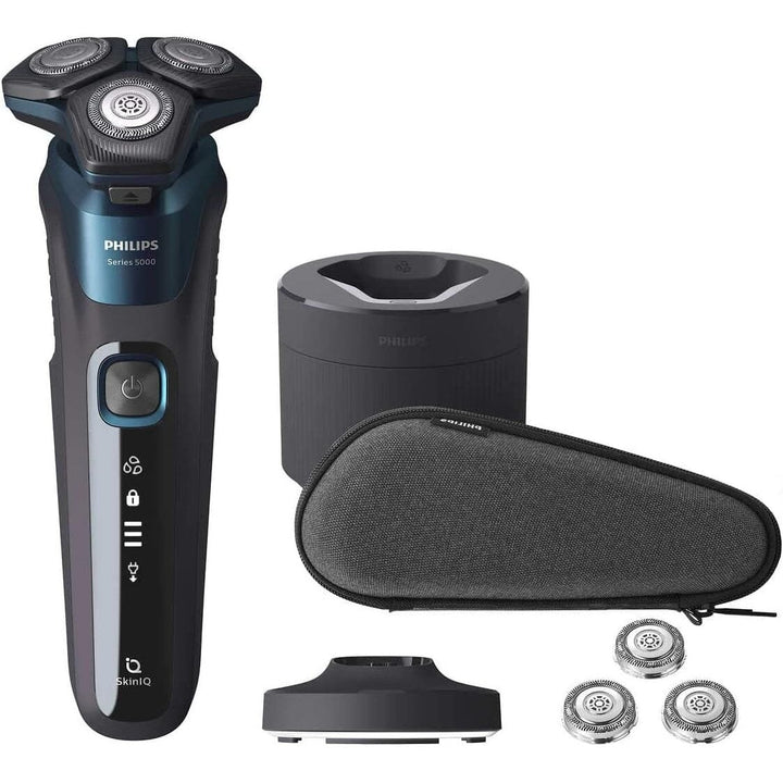 Philips Wet and Dry Shaver 5000 with SkinIQ Tech + Shave Heads Charging and Cleaning Base (Refurbished) Image 1