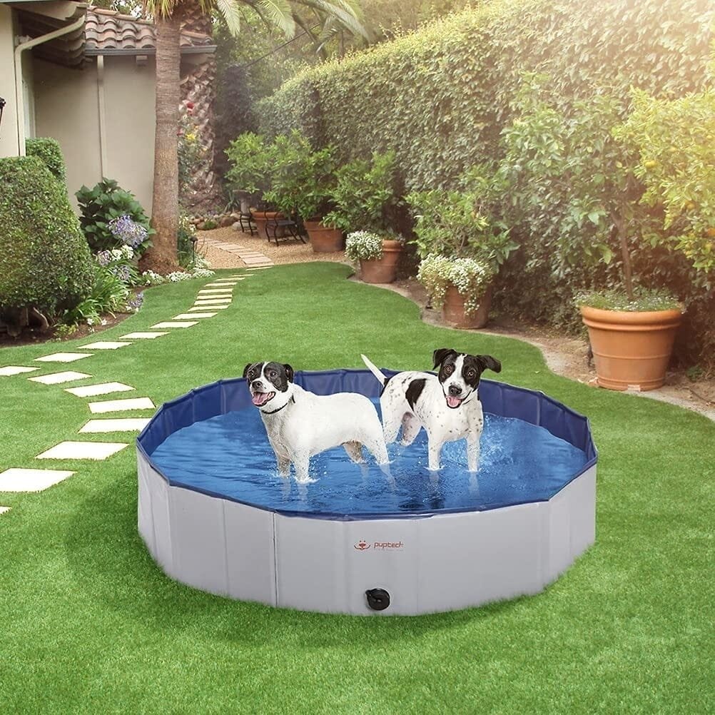 PUPTECK Foldable Dog Swimming Pool - Portable Pet Bathing Tub Leakproof (Gray) Image 7