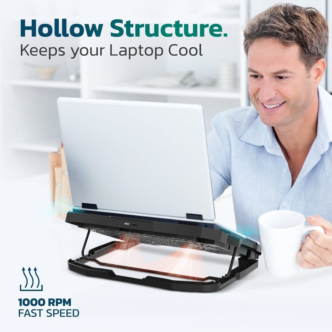 Purely Laptop Cooling Pad 6 Adjustable Height Laptop Stand 4 Fans: 3 Fan Modes + 6 Speeds LED Display 2 USB Ports Image 3