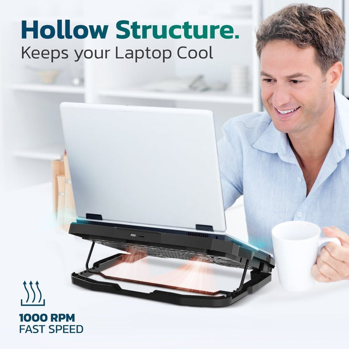 Purely Laptop Cooling Pad 6 Adjustable Height Laptop Stand 4 Fans: 3 Fan Modes + 6 Speeds LED Display 2 USB Ports Image 3