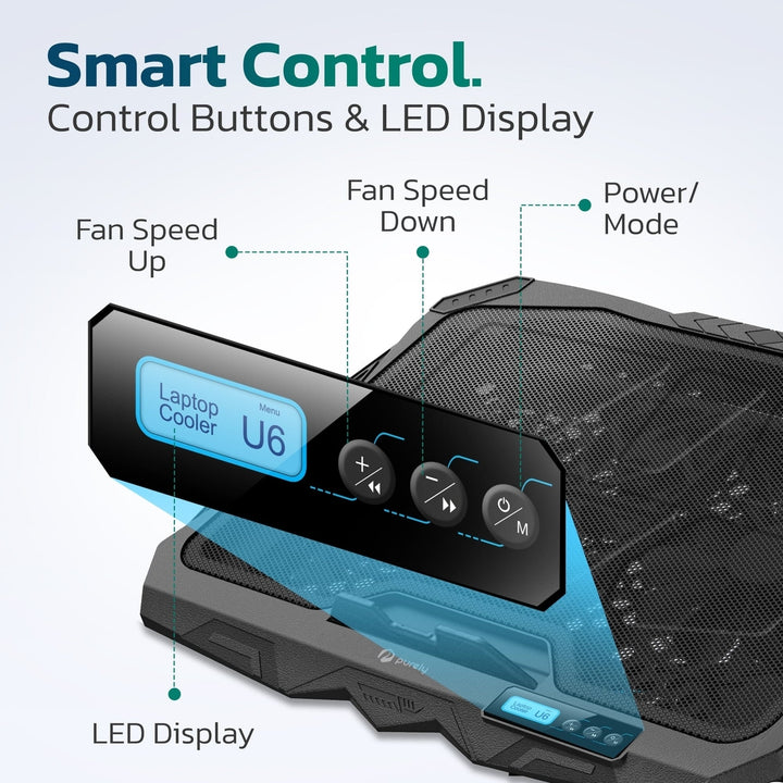 Purely Laptop Cooling Pad 6 Adjustable Height Laptop Stand 4 Fans: 3 Fan Modes + 6 Speeds LED Display 2 USB Ports Image 4