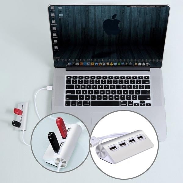 Premium 4 Port Aluminum USB Hub with 11-Inch Shielded Cable Image 2