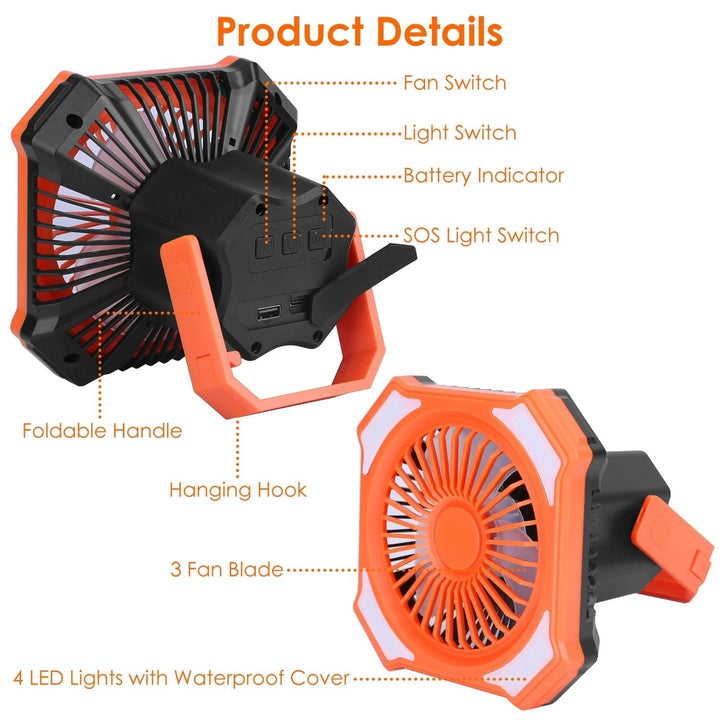 Portable Camping Lantern Fan 10000mAh Battery Powered with 4 Light Modes Image 8