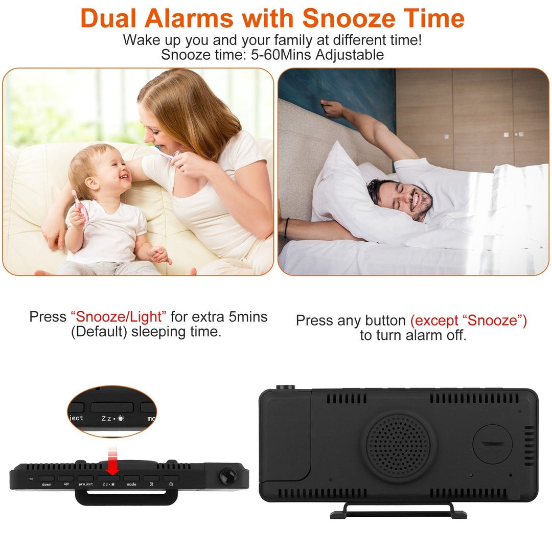 Projection Alarm Clock LED Digital Alarm Clock with Dual Alarms Snooze Image 6