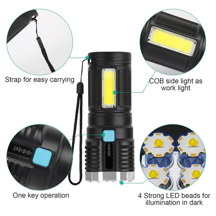 Rechargeable Flashlight LED Floodlight Torch with Strap Super Bright Flashlight Image 9