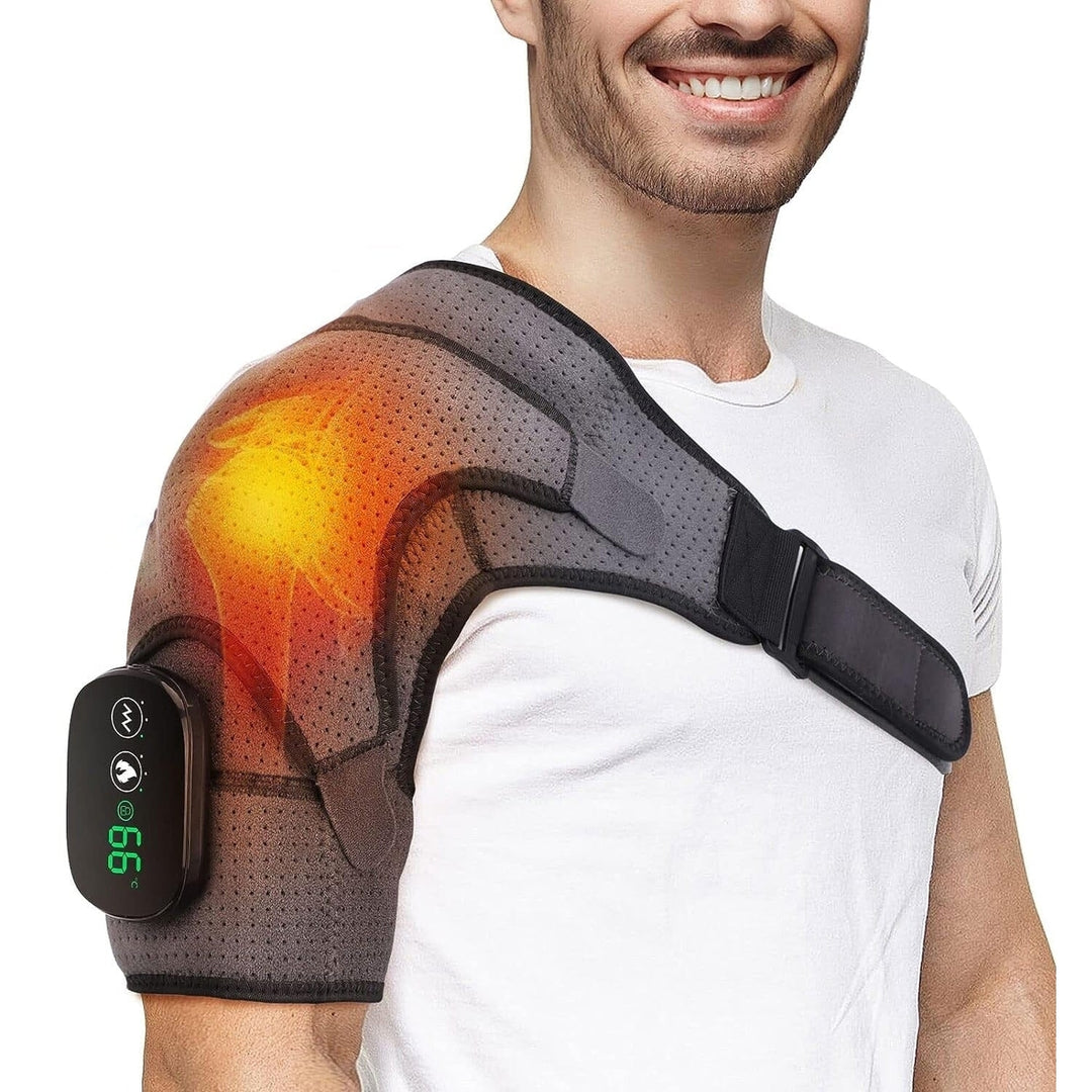 Rechargeable Heated Shoulder Wrap Massager Shoulder Brace Support with 3 Heating Levels Image 1