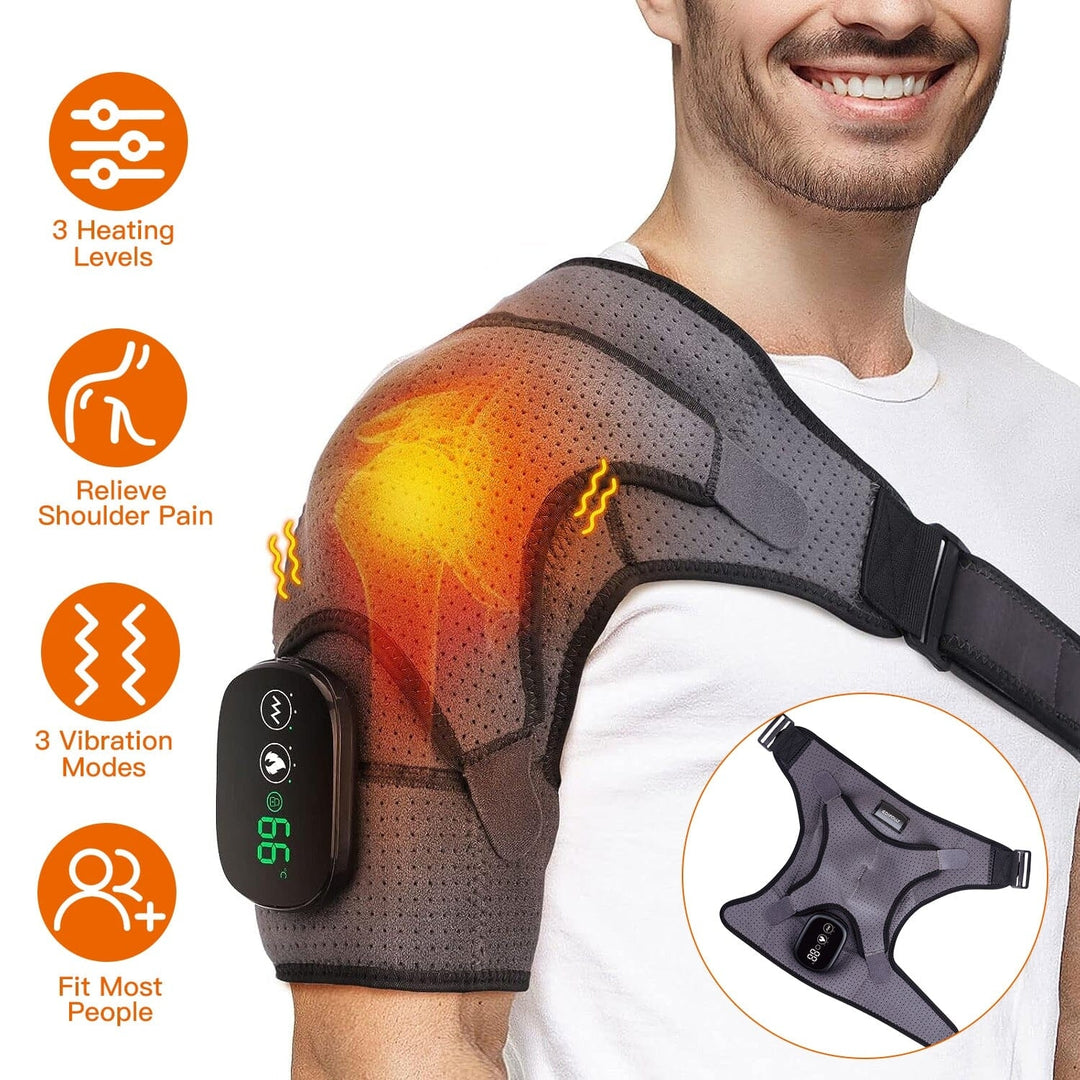 Rechargeable Heated Shoulder Wrap Massager Shoulder Brace Support with 3 Heating Levels Image 4